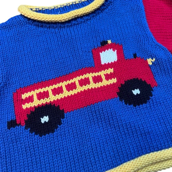 Vintage Handmade Firetruck Sweater | Toddler 12M–2T | Bright Primary Knit - Picture 2 of 5
